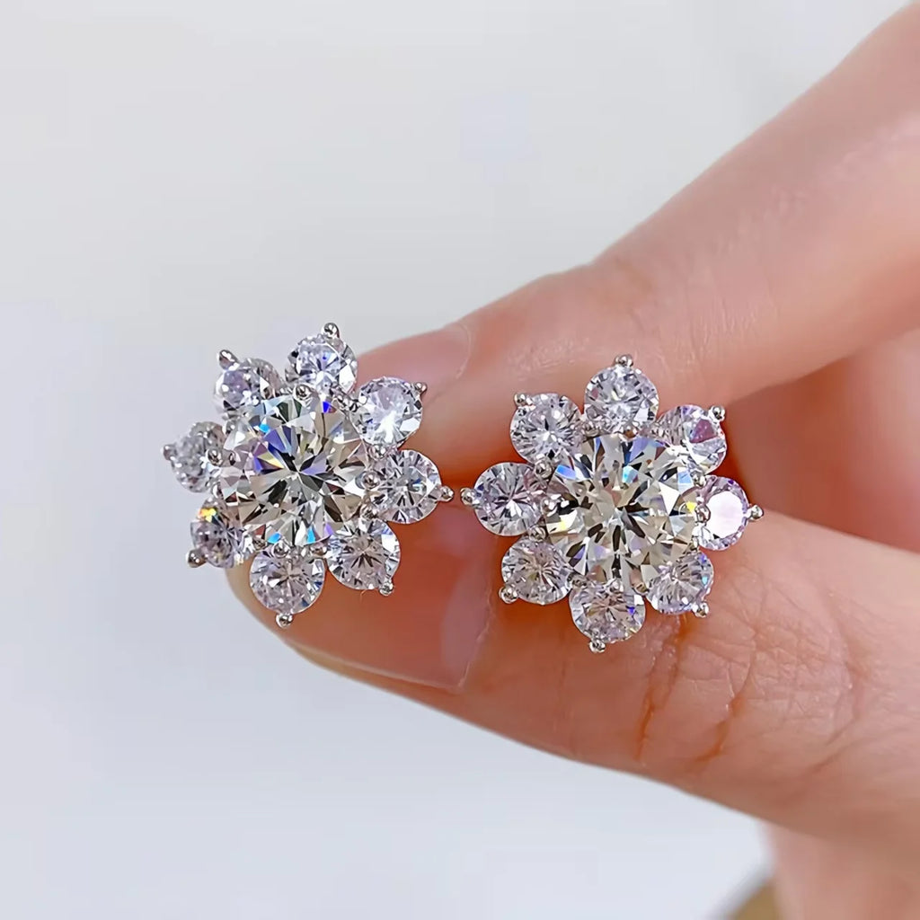 0.5Ct Moissanite Diamond Flower Stud Earrings for Women Real 925 Sterling Silver Solitaire Eternity Wedding Party Jewelry