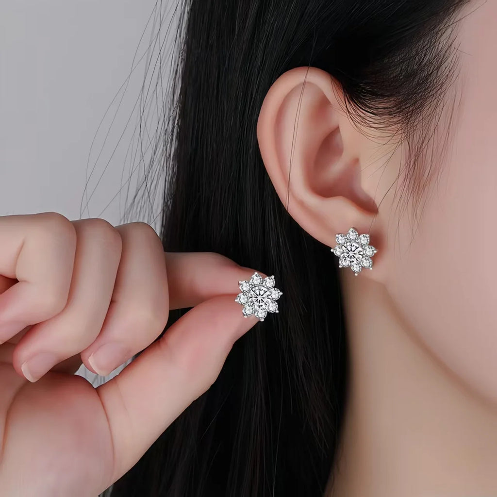 0.5Ct Moissanite Diamond Flower Stud Earrings for Women Real 925 Sterling Silver Solitaire Eternity Wedding Party Jewelry