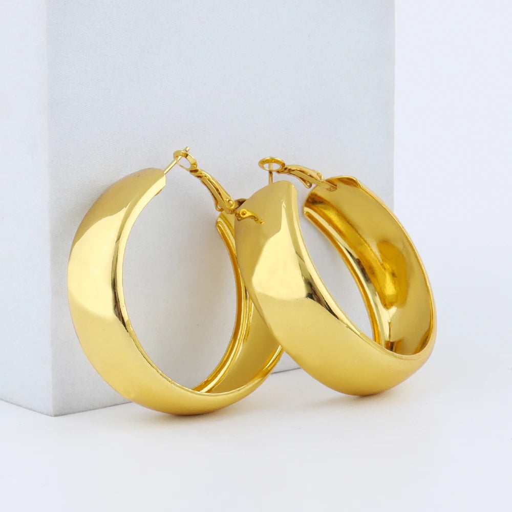316L Stainless Steel Geometric U-Shape Hoop Earrings 18K Gold Plated Earrings For Women Wide Round Jewelry Fashion Gift