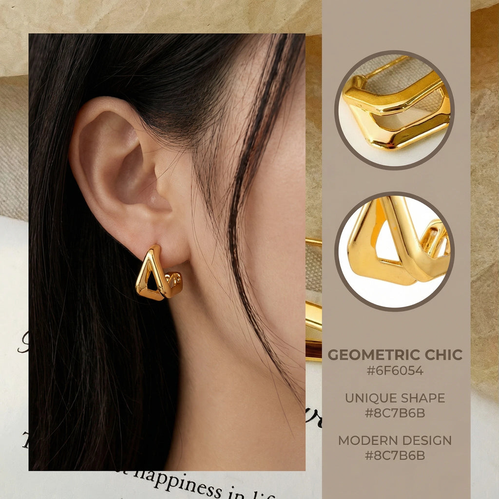 Elegant Minimalist Everyday Versatile Stud Earrings Gold Plated Copper High-End Sensation Personality Women's Gift Jewelry