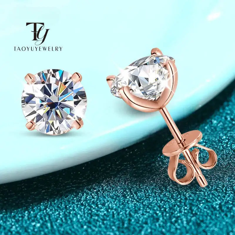 TY 925 Sterling Silver 0.2-3CT Rose Gold Color Moissanite Stud Earrings For Women Sparkling Classic Wedding Lab Dia Earring