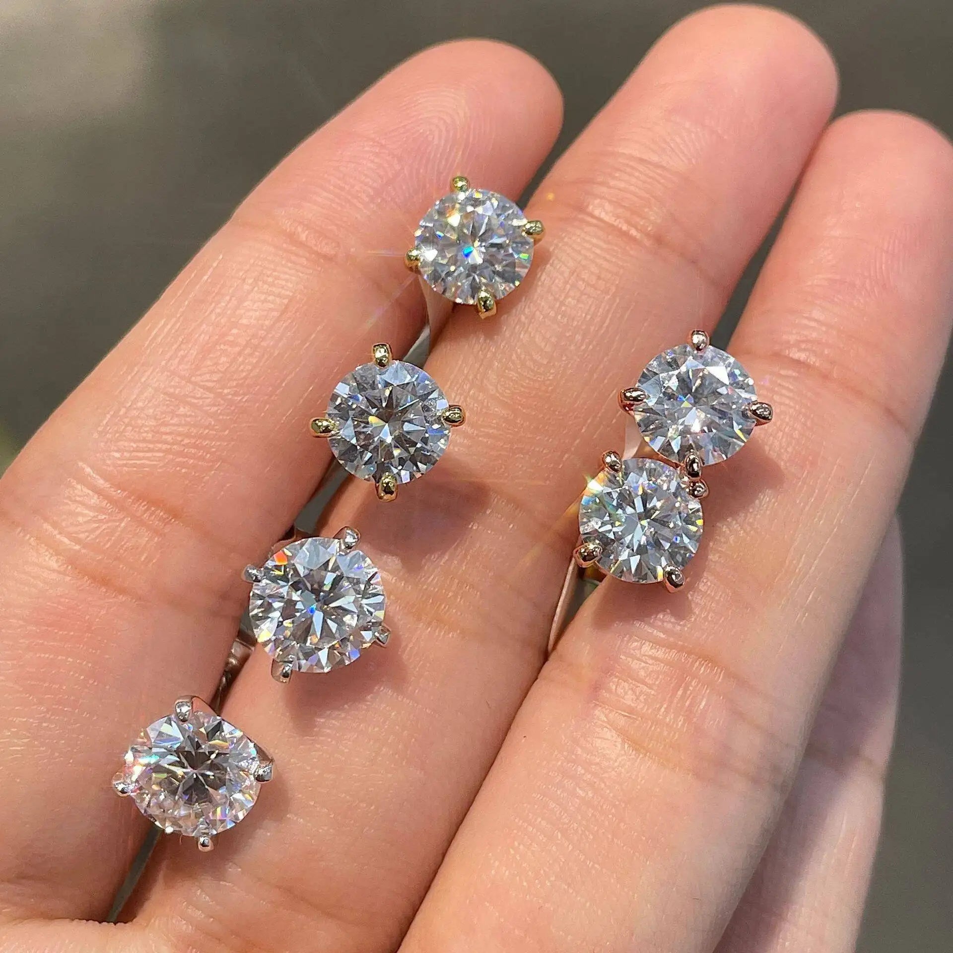 TY 925 Sterling Silver 0.2-3CT Rose Gold Color Moissanite Stud Earrings For Women Sparkling Classic Wedding Lab Dia Earring
