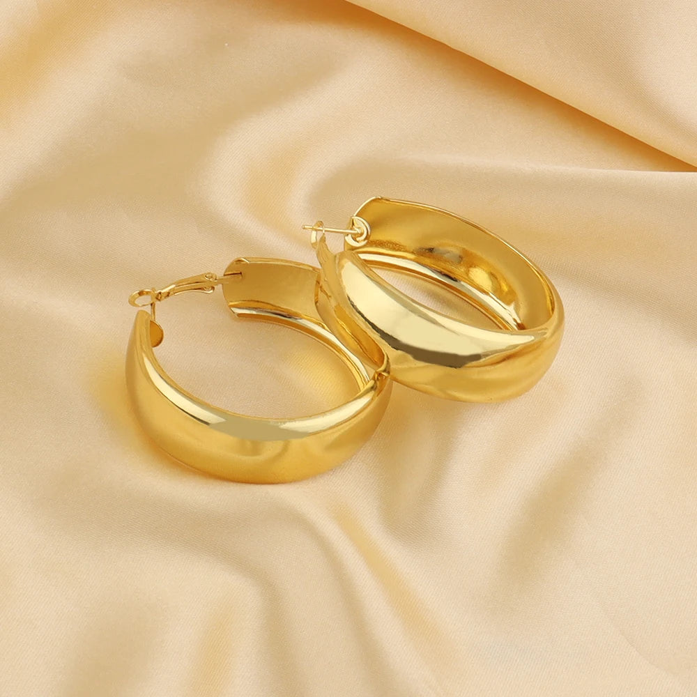 316L Stainless Steel Geometric U-Shape Hoop Earrings 18K Gold Plated Earrings For Women Wide Round Jewelry Fashion Gift