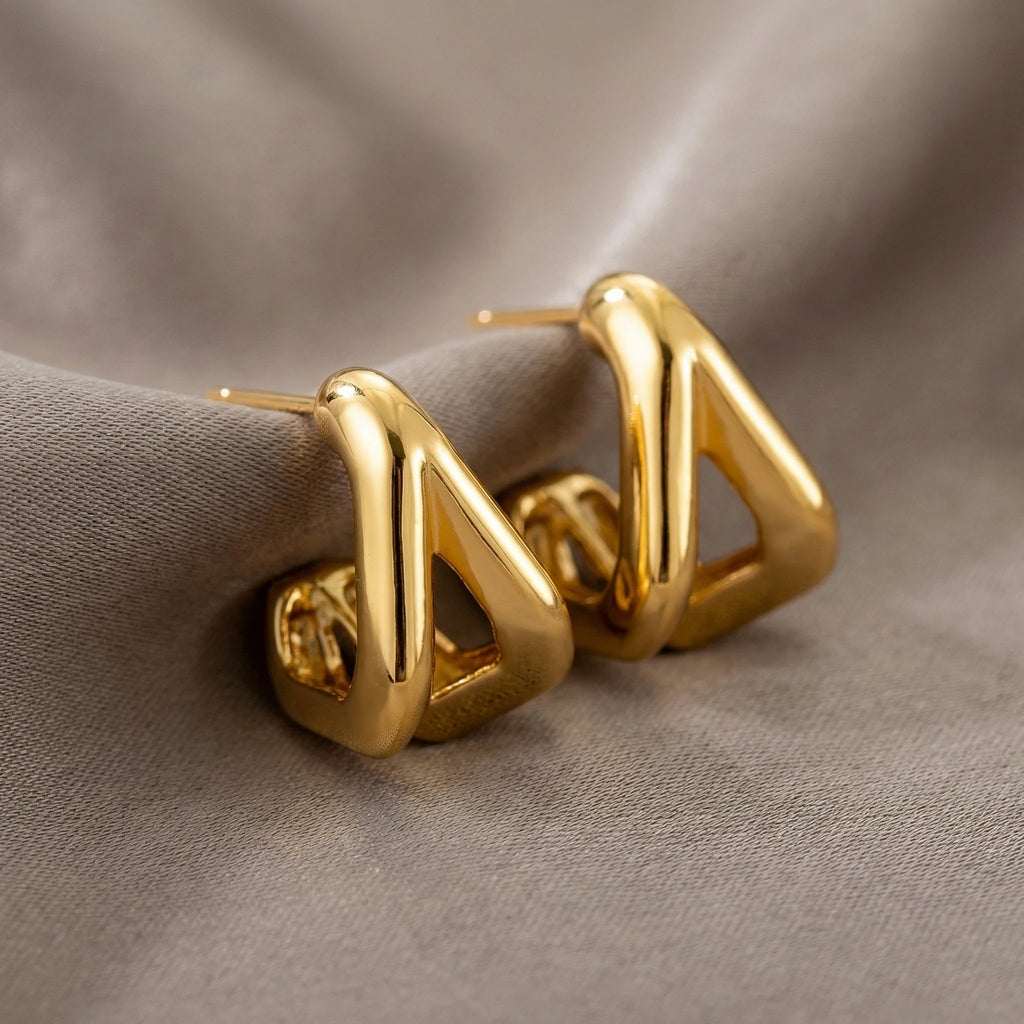 Elegant Minimalist Everyday Versatile Stud Earrings Gold Plated Copper High-End Sensation Personality Women's Gift Jewelry