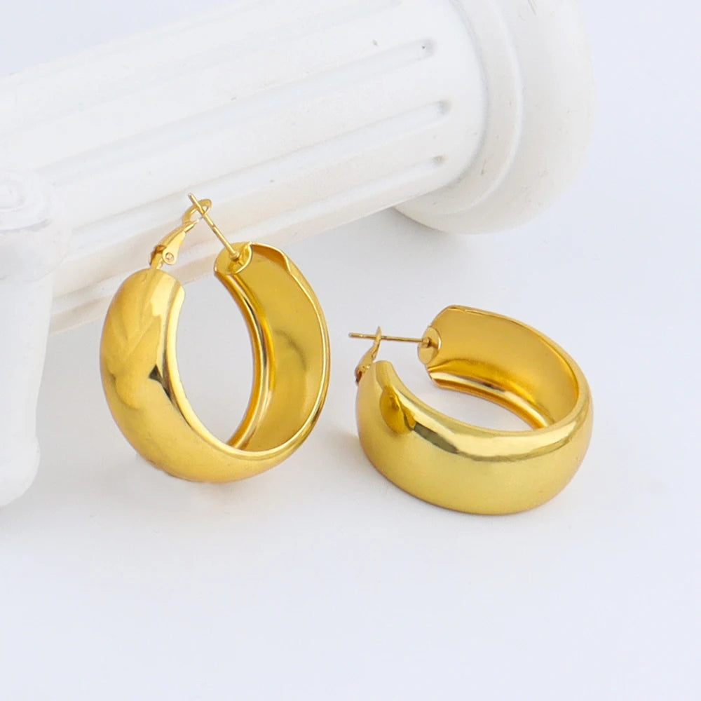 316L Stainless Steel Geometric U-Shape Hoop Earrings 18K Gold Plated Earrings For Women Wide Round Jewelry Fashion Gift