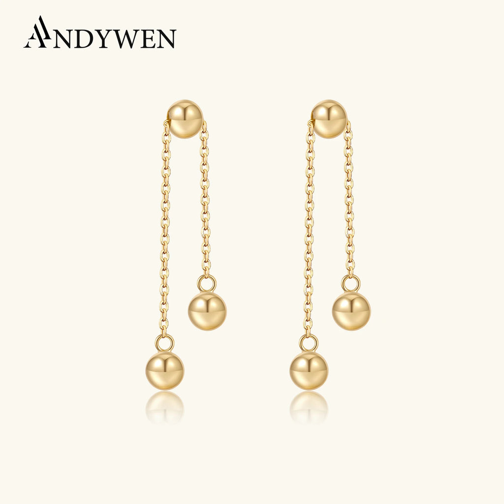 ANDYWEN 925 Sterling Silver Gold Orbs Transformer EarringFringe Drop Dangle Earrings Ball Beads Jewelry for Daily Wear
